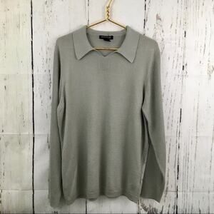 Kenneth Cole Mens Light Gray Long‎ Sleeve Collared Knit Sweater Shirt Top